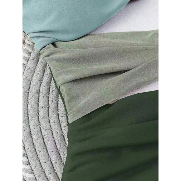 Colorblock Green One Piece Swimsuit Summer Beach Hollow Out Monokini Size M NWT - Picture 6 of 6